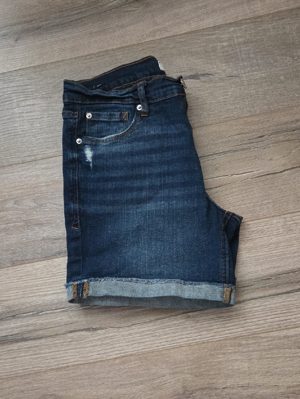 Kensie Dark Wash Distressed Denim Shorts - Picture 3 of 7